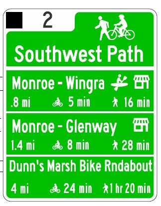 Proposed Sign 2 with distance and time in a row below the destination